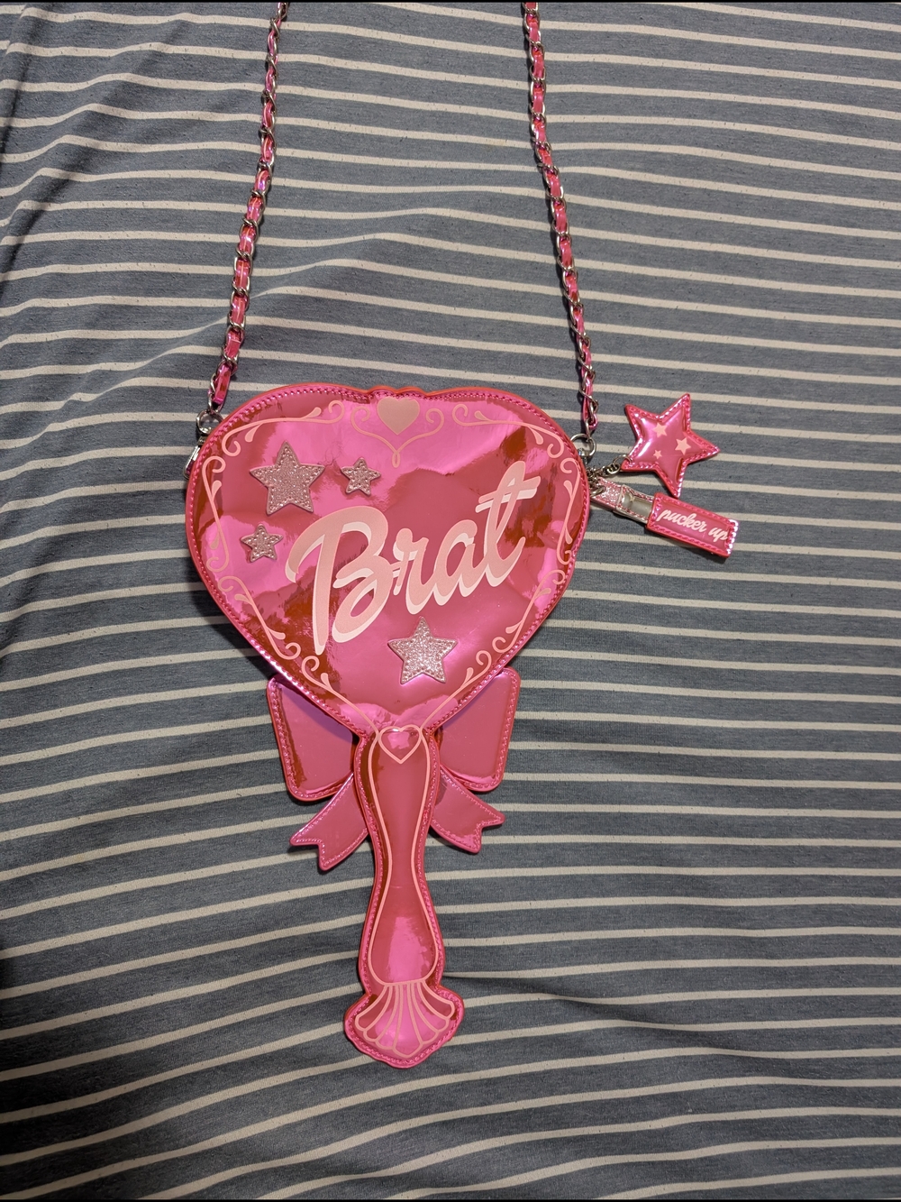 Brat Heart Mirror Crossbody Bag - Hot Pink